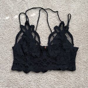Free People Black Floral Crochet Bralette